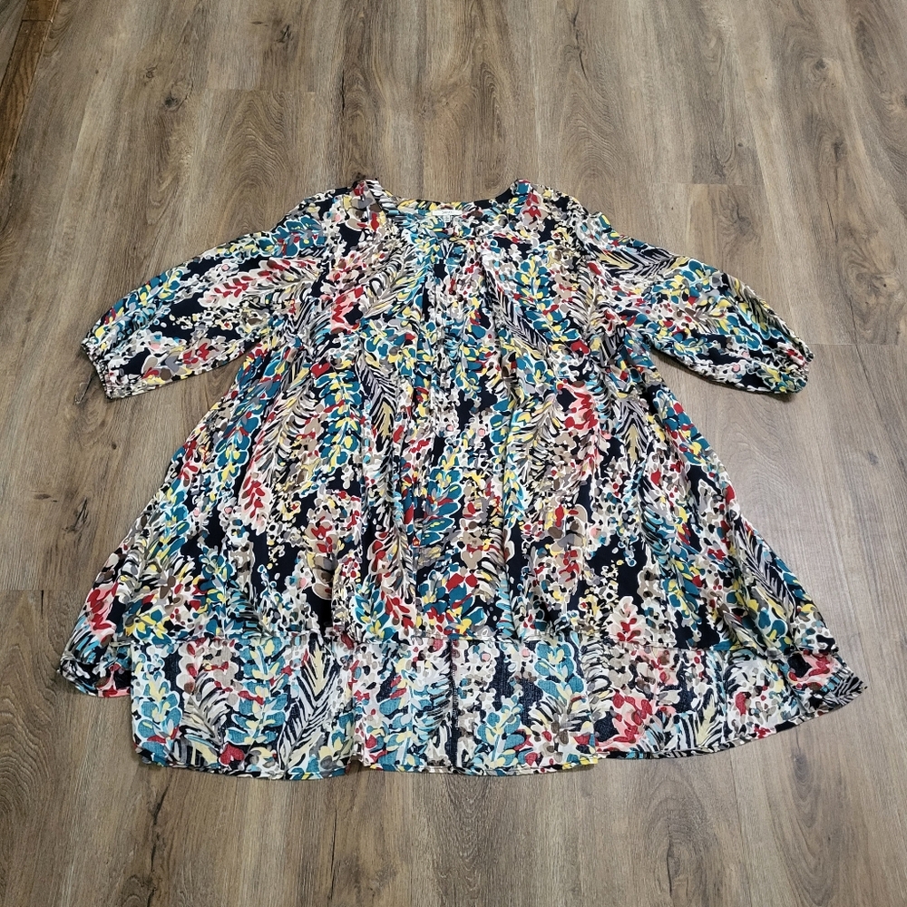 Jodifl Colorful Abstract Balloon Sleeve Flowy Blouse Small Relaxed Oversized